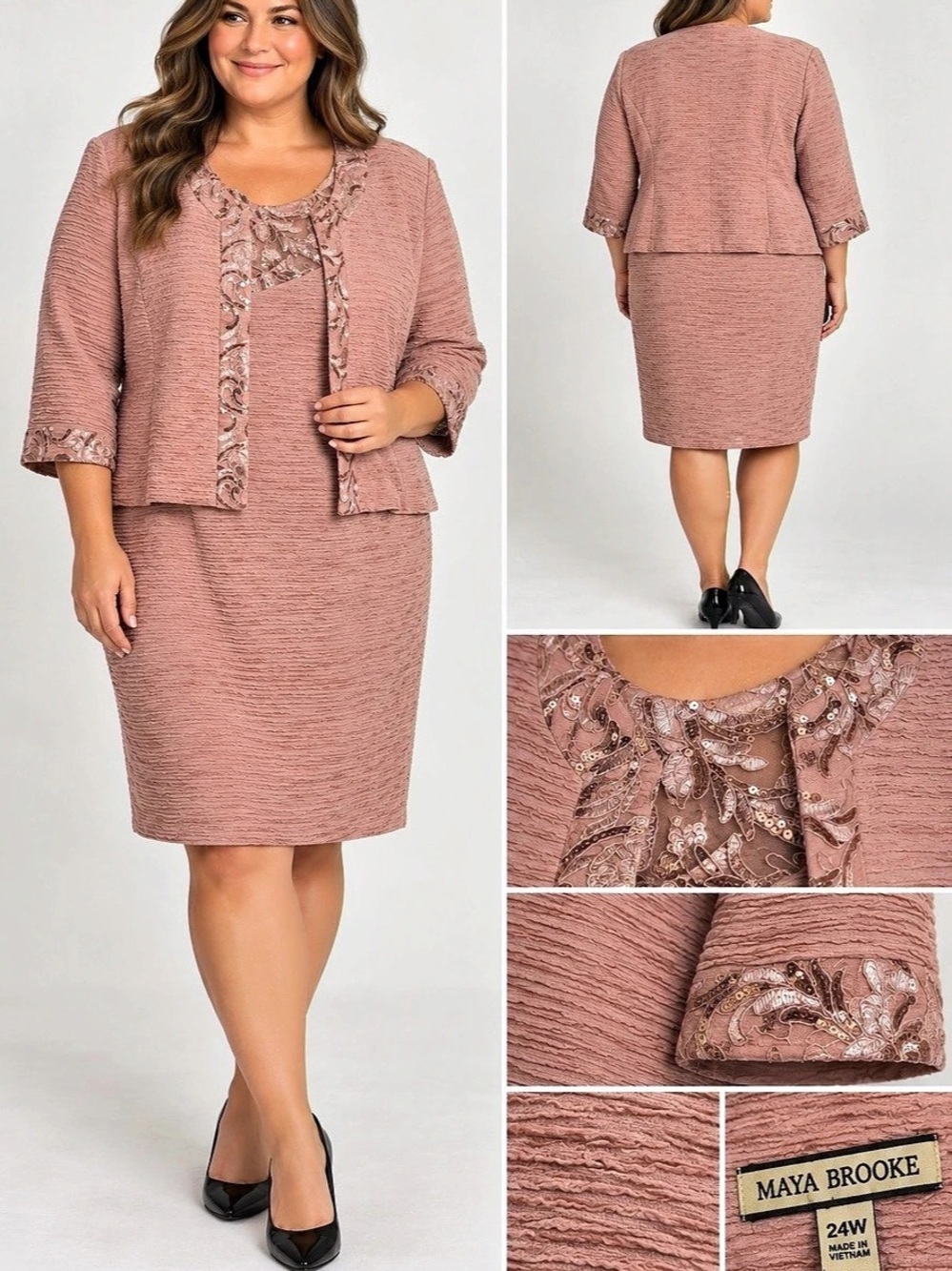 Maya Brooke Embellished Jacket Dress in Pink Size 24W NWT